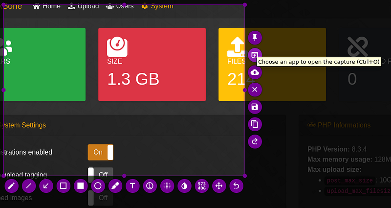 After taking a screenshot, you will always have to choose the option to open this using a custom application