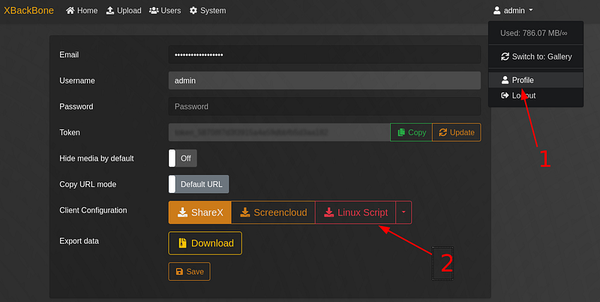 Go to your profile in XBackbone and download the linux script